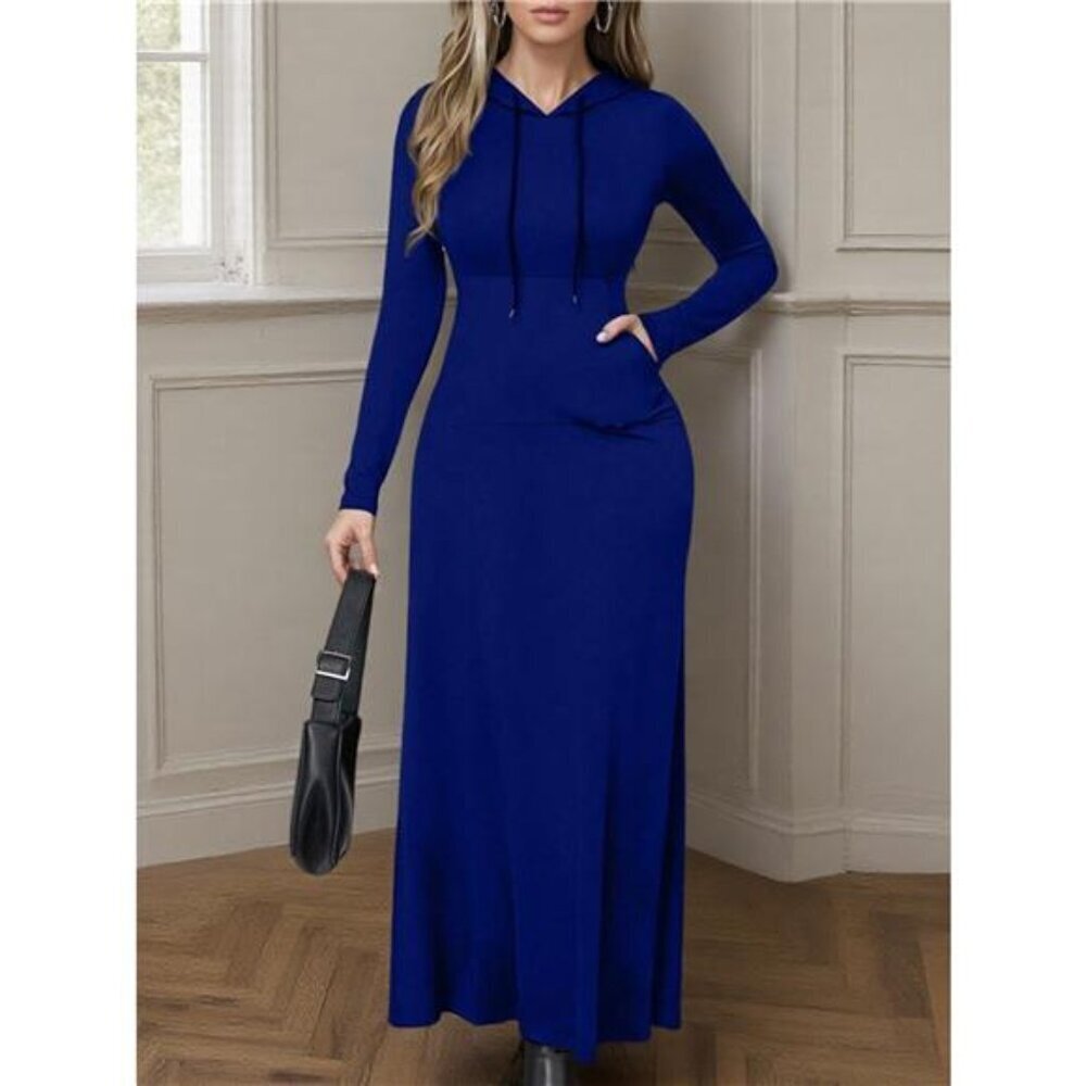 Drawstring Long Sleeve Hooded Maxi Dress